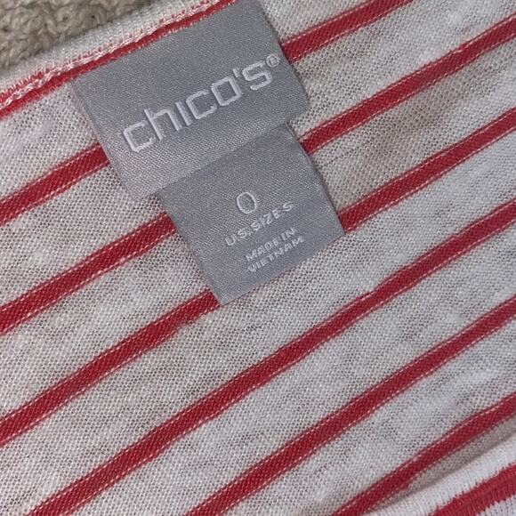 Chico's Size 0 Small Striped Nautical 3/4 Sleeve Top Costal Classic Preppy Linen - Picture 5 of 7